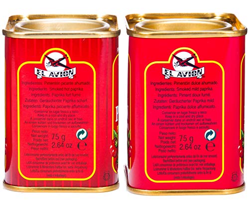 El Avion - 2er Set Pimenton Picante Ahumado - Scharfes und süßes geräuchertes Paprikapulver (2 x 75 g)