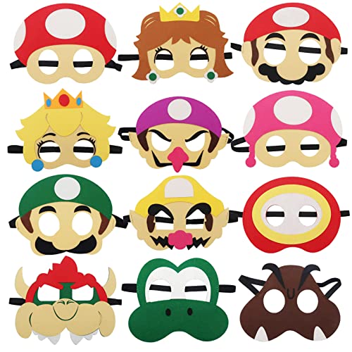 12Pcs Felt Mask, Birthday Game Themed Masks, Cosplay Party Masks, Felt Masks, Children's Party Masks, Character Masquerade, Halloween Dress Up Party Supplies for Boys and Girls Role Play