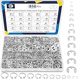 ZQZ 850Pcs C Clips Assortment Kit(M3-M14) and E Clips Assortment Kit(1.2mm-10mm), External Retaining Rings, 24 Sizes Snap Rings Assortment Kit, 304 Stainless Steel Circlip Retaining Clip