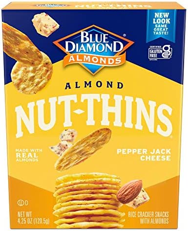 Blue Diamond Almond Nut Thins Cracker Crisps, Pepper Jack Cheese, 4.25 Ounce (Pack of 12)
