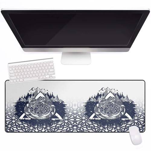 Mitología Nórdica Vikinga 60x30cm Alfombrilla Teclado Y Raton con Costuras Anti-Desgaste Cuervo de Odín Impreso en 3D Desk Mat Base de Goma Antideslizante Oficina Accesorios para Escritorio