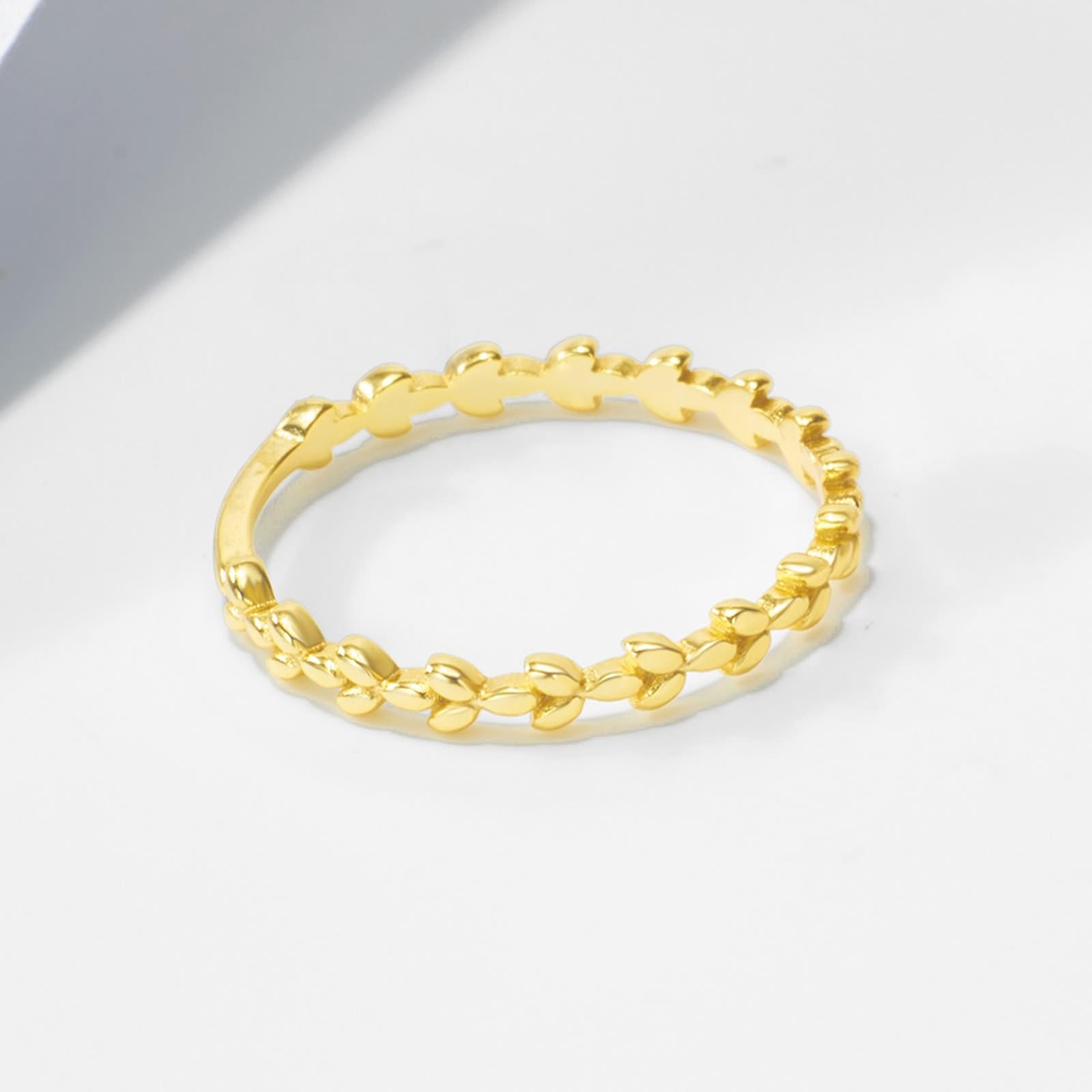 Au 375/585/750 Bague de mariage en or blanc avec feuille solitaire véritable 9 K/14 K/18 K Taille 47-65