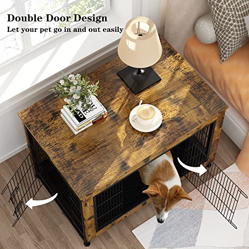 Awqm Dog Crate Furniture, Dog Crate End Table With Three Doors, Dog Kennel Indoor With Pull-Out Tray, 38" Pet Furniture, Side/End Table, Dog Crate Table For Medium/Large/Small Dog, 25.7" W*26.9" H #TOP2