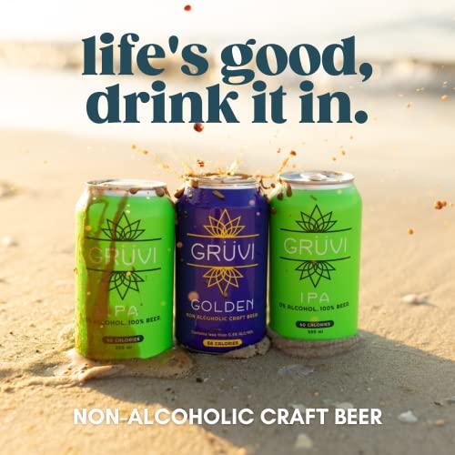 Gruvi IPA Non-Alcoholic Beer, 60 Calories, 12-Pack, 0% ABV, Zero Alcohol Beer, NA Beer…
