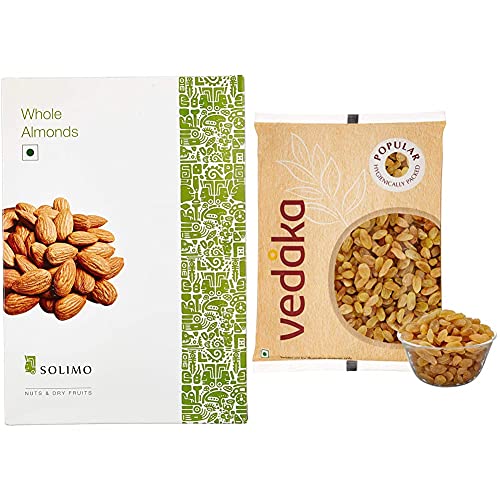 Image of Amazon Brand - Solimo Premium Almonds, 250g & Amazon Brand - Vedaka Popular Raisins, 1kg Combo