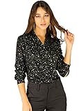 Cuello alto, manga larga, estampado de estrellas y puntos brillantes, botón frontal