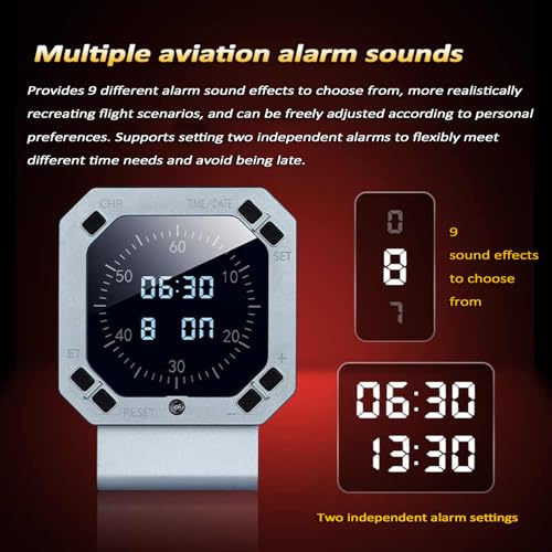 Reloj de instrumentos de avión para escritorio con brillo inteligente y alarma 5