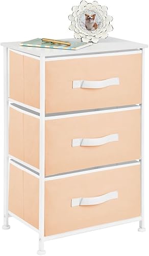 mDesign - Cajonera en torre con 3 cajones - Resistente estructura de metal - Parte superior de madera, cajones de tela, organizador para dormitorio,