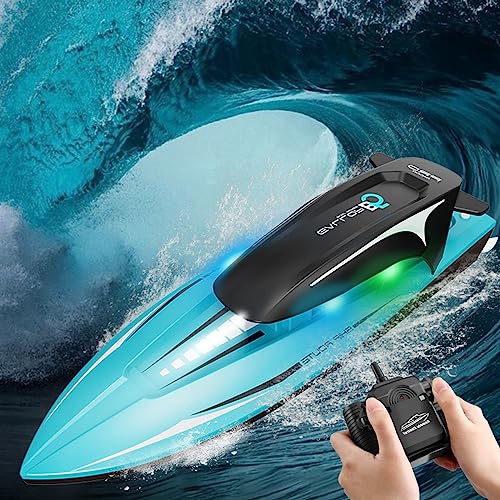 OBEST RC Bateau Telecommandé 2.4GHz Bateau, 25km / h Haute Vitesse RC Racing Boat avec Lumière Éblouissante et 2...