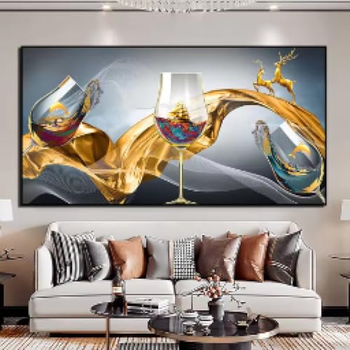 Tableau triptyque de navires dorés 90x180 cm TONGYINLI pour la décoration du salon