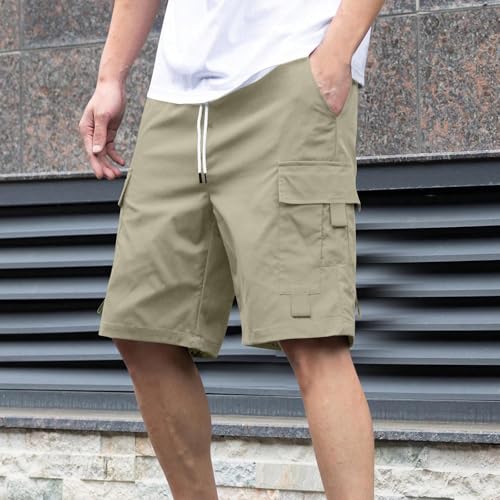 Image of Men's Cargo Shorts Casual Lightweight Quick Dry Outdoor Hiking Short Drawstring Loose Fit Cargo Shorts Multi-Pocket