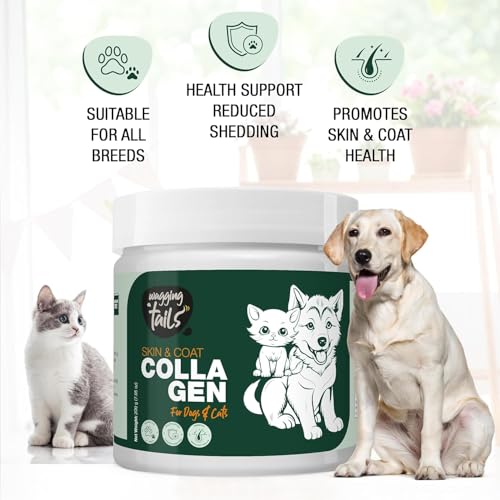 Image of Wagging Tails Skin & Coat Collagen for Dogs & Cats |Marine Collagen with Omega 3, 6 & 9, Biotin|Reduces Shedding & Itching|Shiny Fur & Healthy Skin|200g Powder|Pack of 2