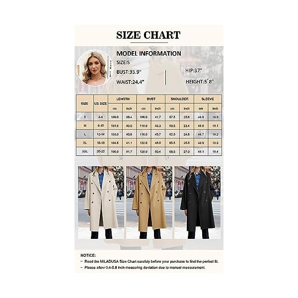 Miladusa Womens Long Double Breasted Winter Coats Classic Oversized Wool Blend Pea Coat Trench Coat Jackets With Pockets - Image 6