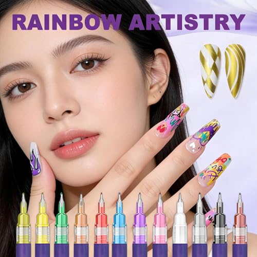 Image of 12 Colors Nails Polish Pens Set,Upgraded 3D Nails Design Drawing Pens for Gel Nails,DIY Nails Drawing Liner Pen,Nails Decoration for Girls(B-2 Set)