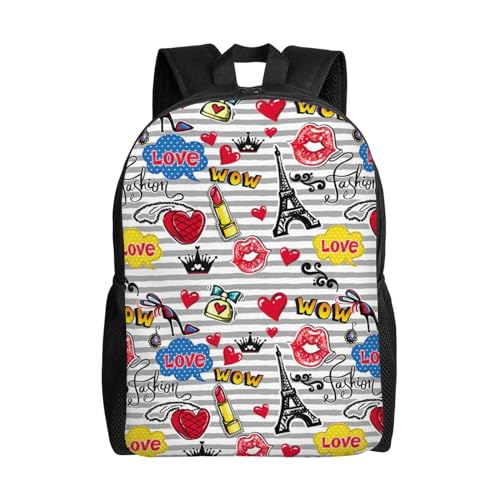 VOSERY - Mochila de viaje para portátil para hombres y mujeres con correas acolchadas ajustables para el hombro, mochila impermeable juvenil de la Torre Eiffel con funda para laptop, mochila para