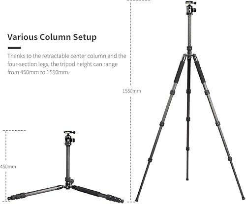Miniatura 4 de SIRUI Trípode profesional de fibra de carbono resistente, trípode de cámara de 61  con cabezal de bola fluida, carga máxima de 33 libras