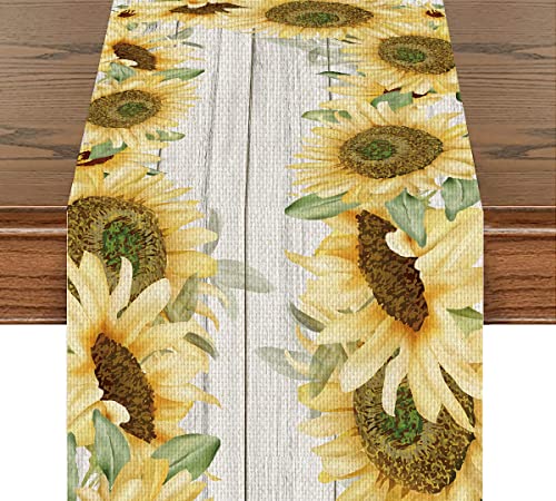 Sunflower Country Table Runner Sunflowers Cotton Linen Table Runners Farmhouse Home Decor For Kitchen Dinner Party Holidays Housewarming Gift (14X72 Inches ) #TOP9