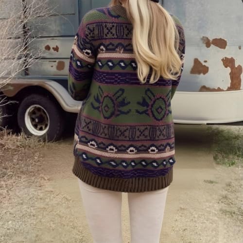 Image of Women Vintage Striped Pullover Sweater Y2k Long Sleeve Crew Neck Loose Knit Sweaters Fall Winter Knitwear