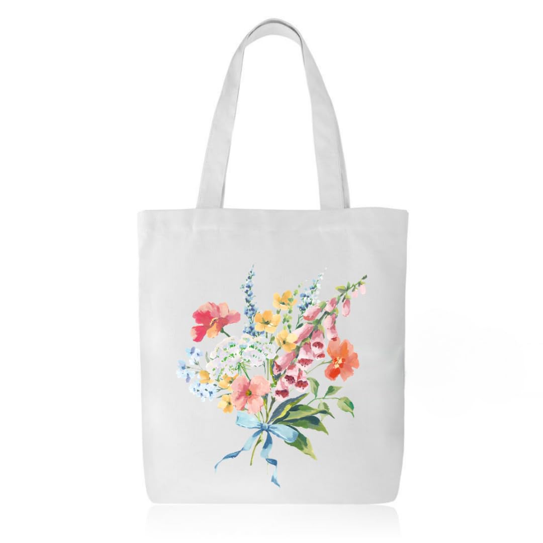 Toteaa Wildflower Bouquet Tote Bag | Floral Printed Cotton Bag for Women | Zipper | 13x14.5 in-image-37