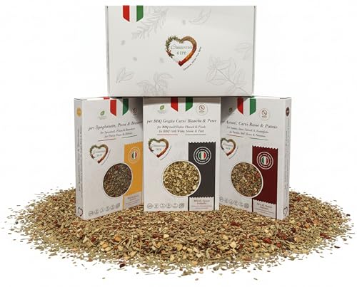 Condiviso GIFT Gourmet Gewürz Set – 3 Italienische Kräuter & BBQ Rub Gewürzmischung Geschenk...