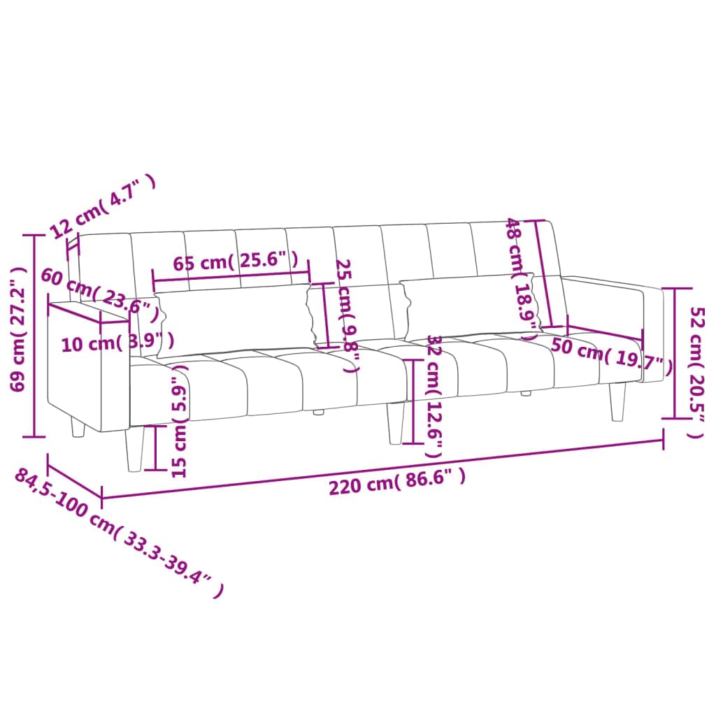 Sofá cama de 2 plazas de tela negra con 2 almohadas, 220 x 84,5 x 69 cm, sofá y cama 2 en 1, muebles tapizados robustos para salón, habitación de invitados, relajación y asiento cómodo