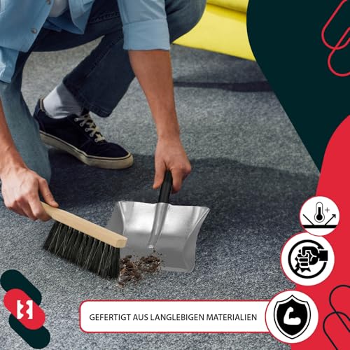 KOTARBAU® Handfeger und Schaufel - Kehrschaufel aus verzinkter Stahl - Handbesen aus Holz - Kehrschaufel Set - Handbesen mit Schaufel - Kehrset