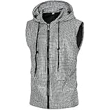 YOSUWOAI Disco Hemd Herren 80er Jahre Pailletten Kleid Shirt mit Kapuzen Ärmellos Kapuzenweste T-Shirt mit Kängurutasche 70er Jahre Party Kostüm Glänzend Kapuzenjacke Clubwear