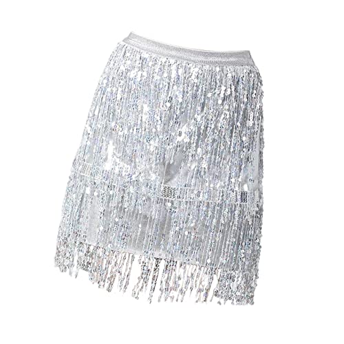 Jupe de danse orientale accessoires à franges sequins et polyester doux scène - 4