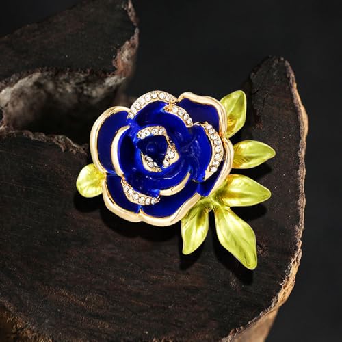 Image of Dainty Rose Flower Leaf Brooch Pin for Women Unisex Elegant Enamel Crystal 3D Floral Dainty Dress Accessories Birthday Holiday Jewelry Gift