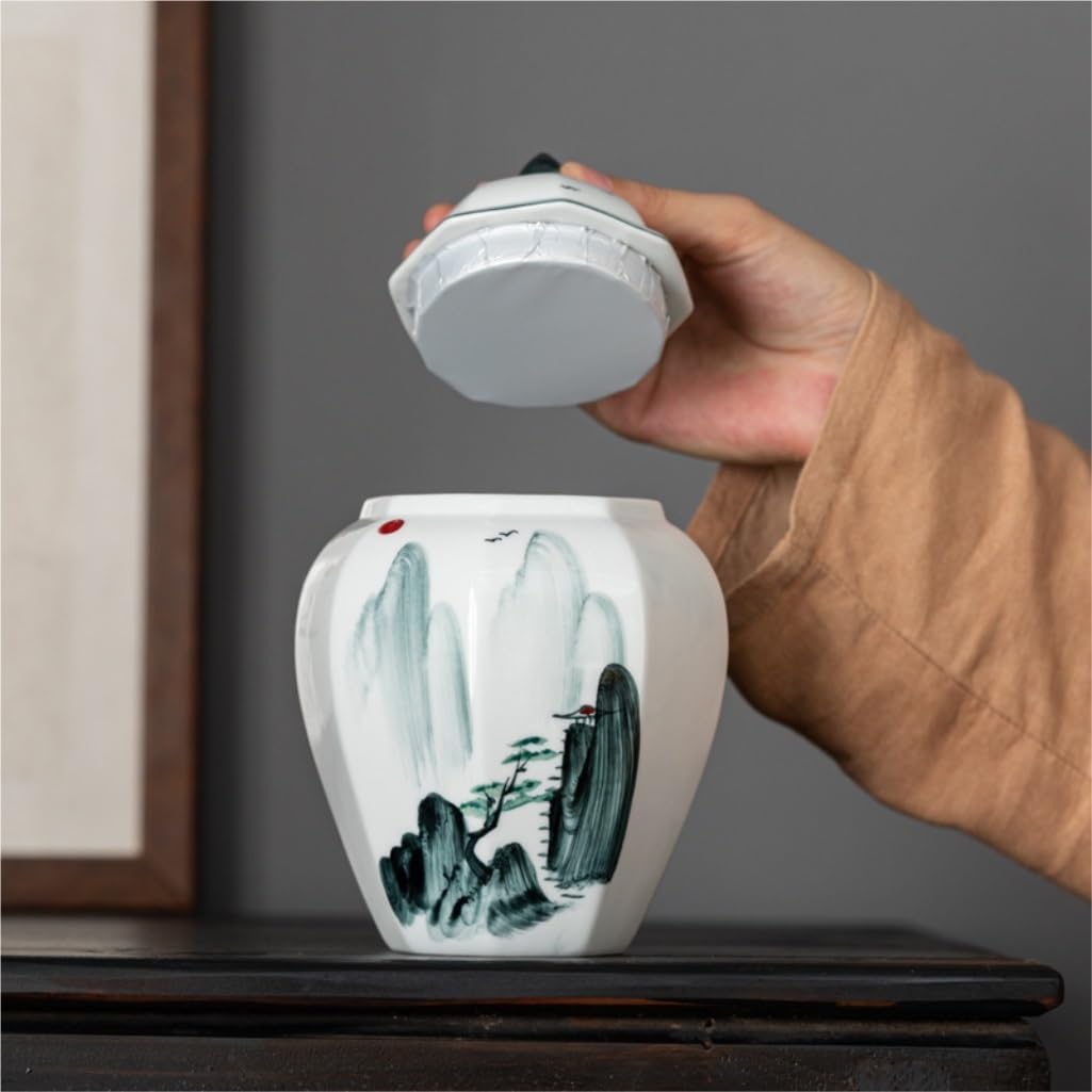 SONGCHAO Sugar Jar Hand-Painted Ceramic Tea Storage Jars Red and Green Loose Tea Storage Sealed Jars Home Kitchen Food Storage Jars Tea Canister