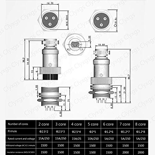 Clyxgs GX16 6 Pin Panel Mount Round Metal Aviation Plug Adapter Male Female Plug Metal Socket (Pack of 5) - Image 2