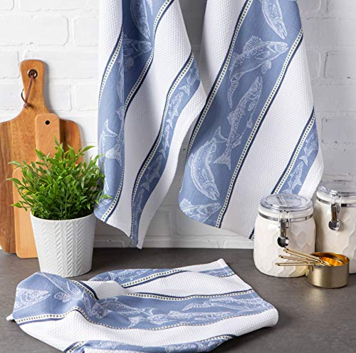 Dii Cotton Jacquard Dish Towels, 18X28" Set Of 3, Decorative Oversized Kitchen Towels, Perfect Home And Kitchen Gift - Fish #TOP4
