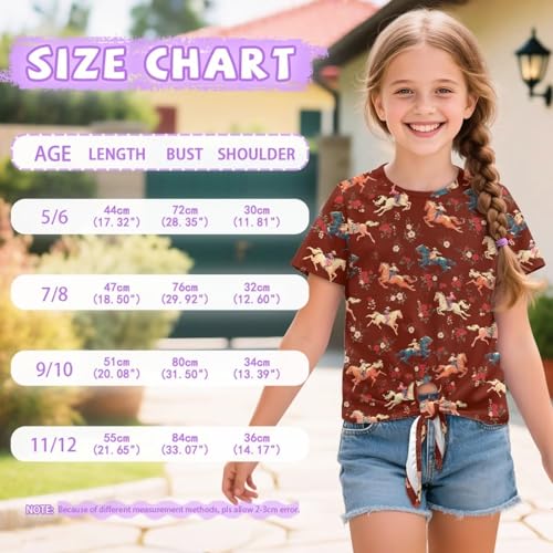 Girls Summer Short Sleeves Tie Knot Front Tops Lightweight Crewneck T-Shirts for Holiday Park Age 5-12 Years 6