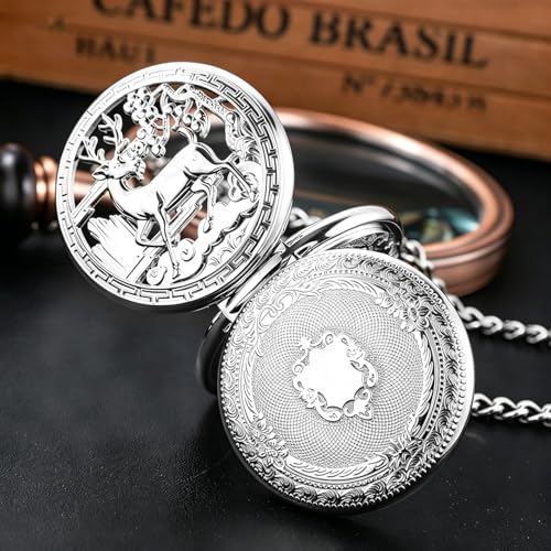 Image of Vintage Gold Double Sides Open Case Mechanical Men's Pocket Watch,Double Face Roman Dial Clock Hand Wind Pocket Watch for Men with FOB Chain