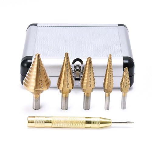 Metal Step Drill Bits, HSS Unibit Set(SAE), Step Drill Bit Set for Metal, Professional Unibit Drill Bit,Unibit Step Drill Bits, Industrial Unibit 6PCS Titanium Unibit Drill Bits Set with Aluminum Case
