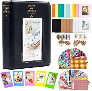 Amimy Photo Album Accessories Bundles Set for Fujifilm Instax Mini 7s 8 8+ 9 25 50s 70 90, Polaroid Snap PIC-300, Kodak Mini 3-Inch Film with Hanging Frame & Colorful Stickers (64 pockets, Black)