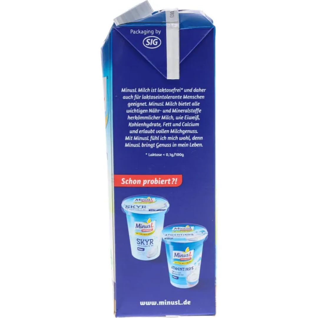 MinusL Milch Laktosefreie H-Milch 3,5% Fett Haltbare Milch, je 1 Liter, 20 Stück+ pufai