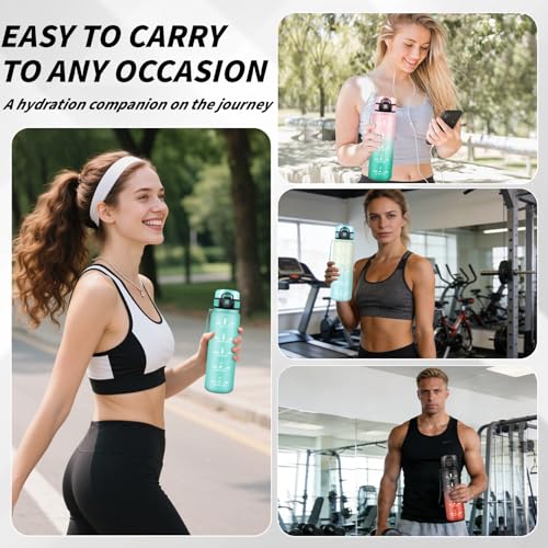 Mujigaga Trinkflasche 1l, Trinkflasche Sport, Auslaufsicher, Kann mit Dir Tragen, Water Bottle mit Uhrzeit, Motivational Wasserflasche, Wasserflasche für Yoga, Running, Camping, Wandern