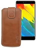 Suncase ECHT-Leder Tasche Etui für BLUBOO Maya Max (mit Rückzugsfunktion, Magnetverschluss) Cognac