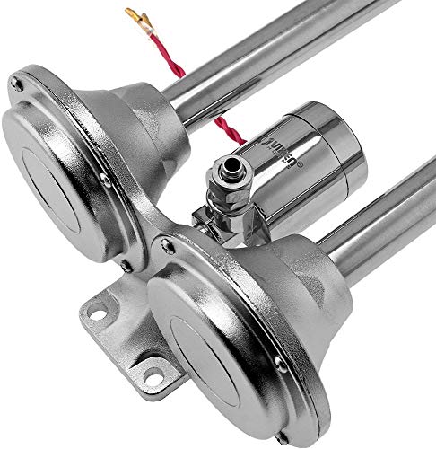 Vixen Horns Train Horn for Boat/Truck/Car. Stainless Steel Air Horn Waterproof Chrome Dual Trumpet w/Covers. Super Loud dB. Marine Grade. Fits 12v Vehicles like Semi/Pickup/Jeep/SUV VXH2140SS/P