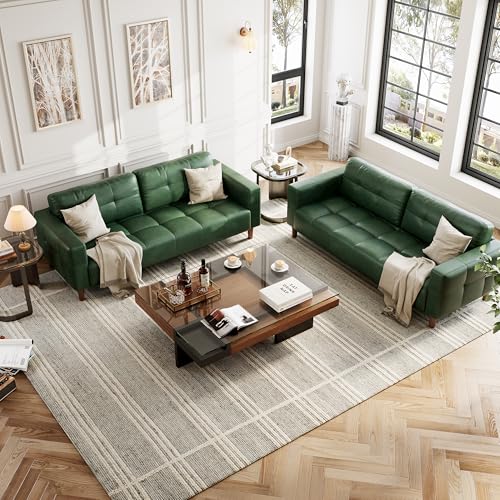 Image of GarveeHome 3-Seater Sofa Couch, 83 in Wide Faux Leather Sofa Couch with Spring Cushion, Modern Sofa with Deep Seats and 2 Removable Back Cushions, for Living Room, Bedroom, Apartment, Office, Green