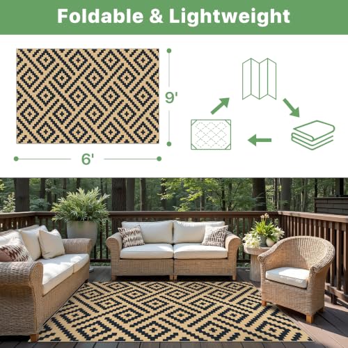 Image of GENIMO Outdoor Rug, Waterproof Plastic Rugs for Patio, 6'x9' Black Sand