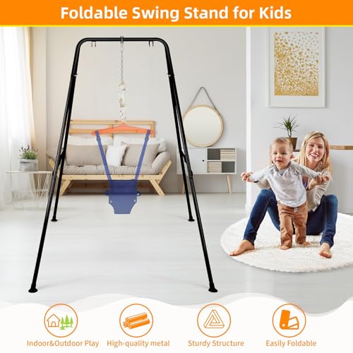 Image of Foldable Swing Stand for Kids, Heavy-Duty Metal Swing Frame for Indoor /Outdoor, Suitable for Most Baby Toddler Swings, Easy to Assemble & Store, Swings not Included