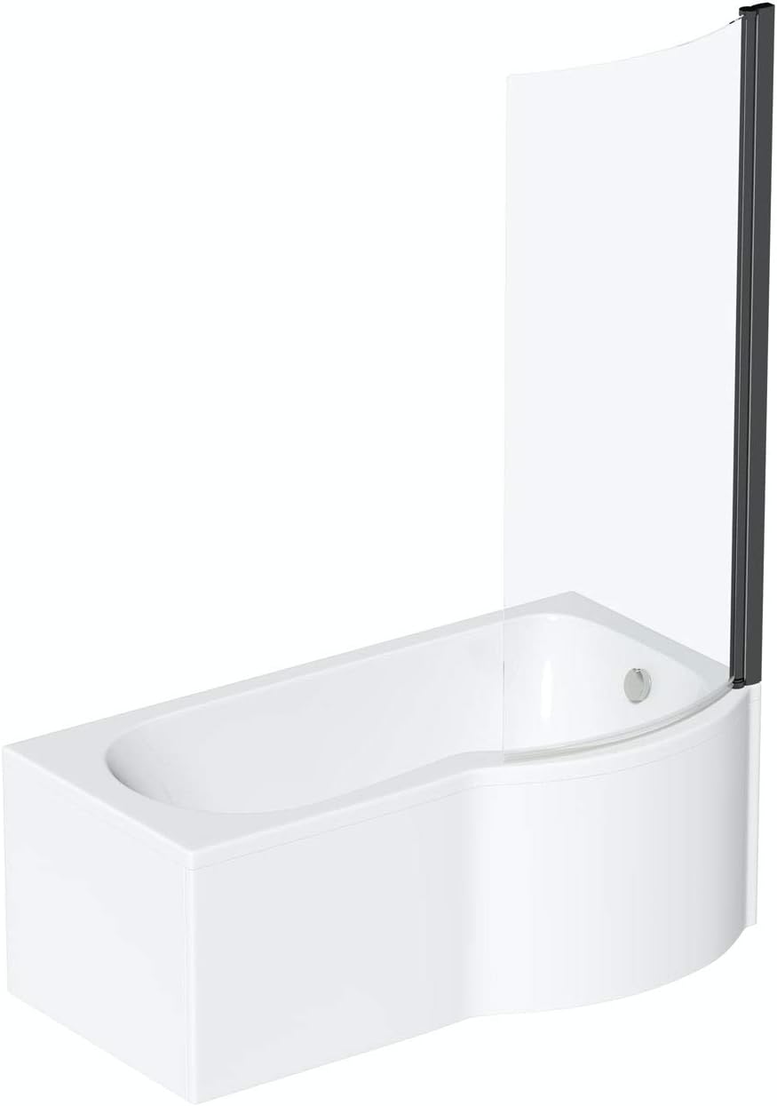 Orchard P Shaped Right Handed Shower Bath with 6mm matt Black Shower Screen 1500 x 850