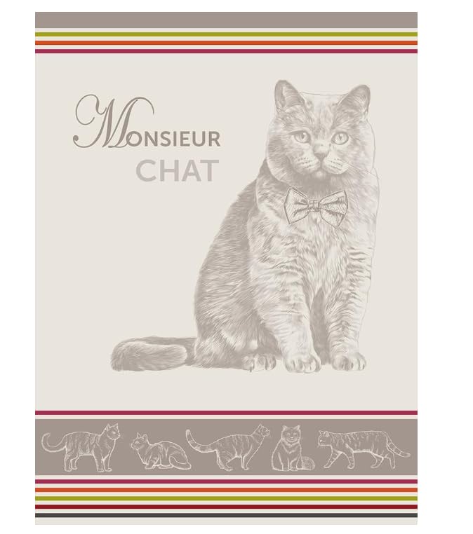 Autrefois Torchon Imprimé Jacquard Gris, 48 * 70 cm, Motif Chat, Mr Chat
