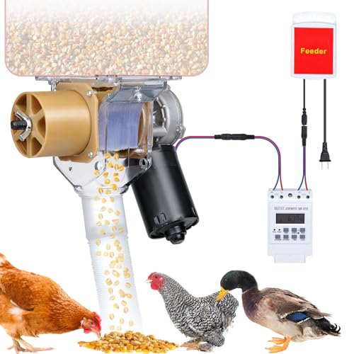 PAUQRWIE Timed Automatic Chicken Feeder 16 Groups of Timer & Quantitative Poultry Feeders Auto Gravity Food Dispenser Kit for Chicken Rooster Dog Duck Cat Bird Chicken Coop