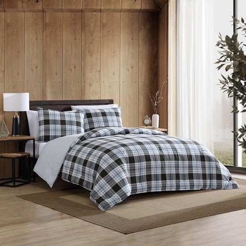 Image of Eddie Bauer - King Duvet Cover Set, Cotton Reversible Bedding with Matching Shams, Styligh Luxurious Bedding Set (Lewis Navy, King)