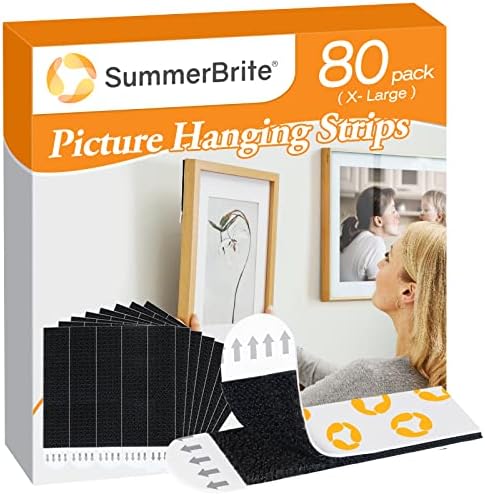 Picture Hanging Strips, Double Sided Mounting Tape Heavy Duty, Picture Hanging Kit Damage Free for Wall, Removable Wall Picture Hanging Hooks Adhesive Tape Strips for Office Decor Large 80 Strips