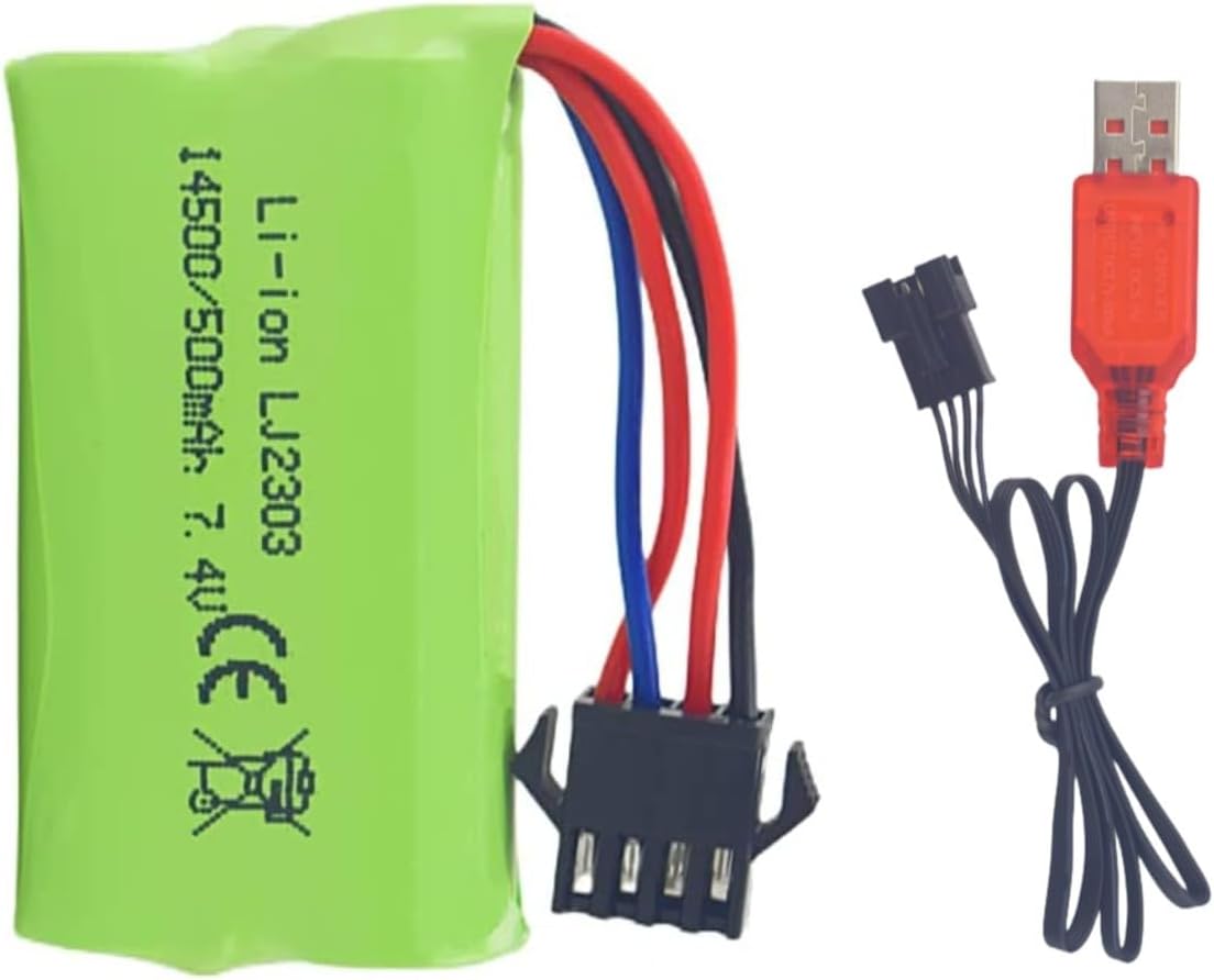 Batería 7.4V 500mAh con Cable USB para RC Toy Vehicles SM-4P 1 1PCS 7.4V 500mAh Batería de Carga del Enchufe SM-4P con Cable de Carga USB para Explosivo de Bola de Gel eléctrico M416 el vehículo Todoterreno Modelo de vehículo de Juguete EC16 DE85 RC