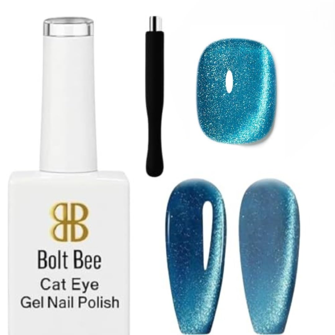 Bolt Bee Cat Eye Gel Nail Polish, 14ml, Magnetic Blue Glitter with 3D/9D Effect Magnet Stick-image-16
